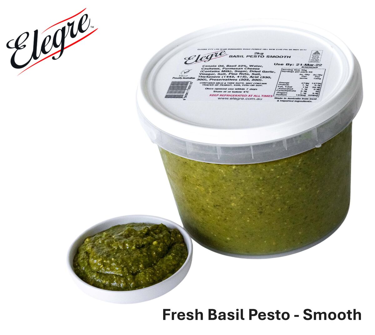 Pesto, Fresh Smooth Basil 2kg Elegre (GF)