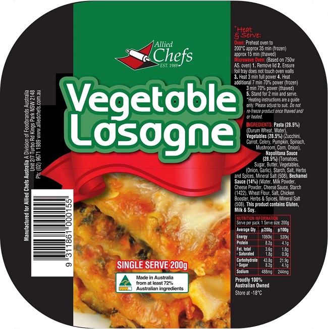 Allied Chefs Vegetable Lasagne