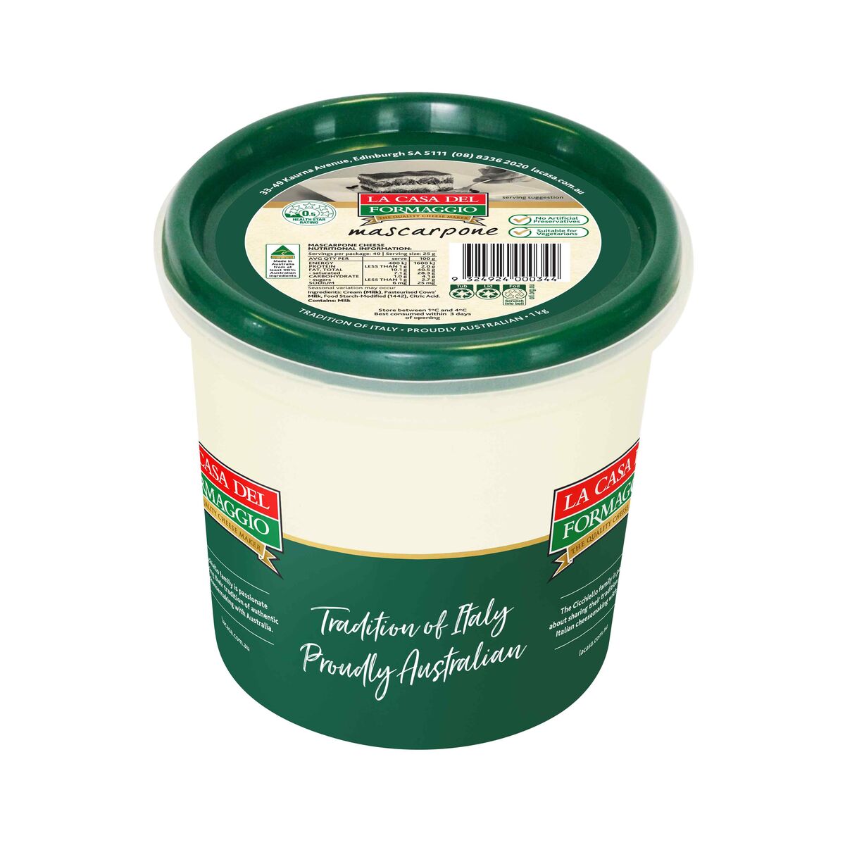 Cheese, Mascarpone 1Kg La Casa Del Formaggio (GF)