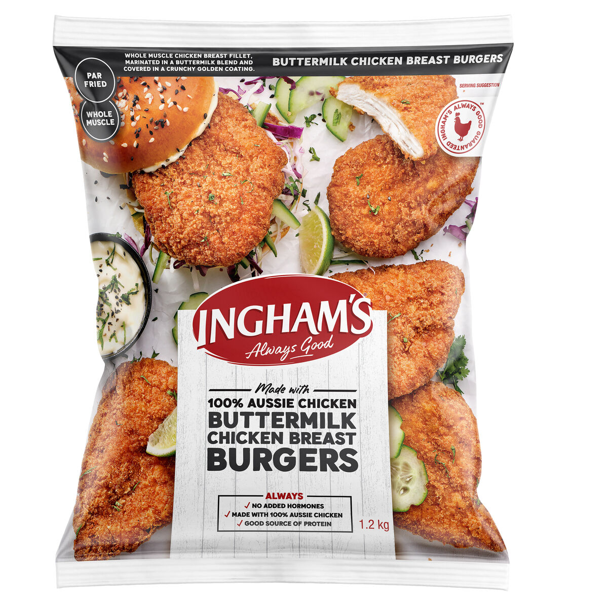 Chicken, Buttermilk Burger 1.2Kg Inghams (H)