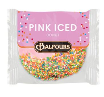Donut, Wrapped Pink Iced 100’s & 1000’s, Balfours (12)