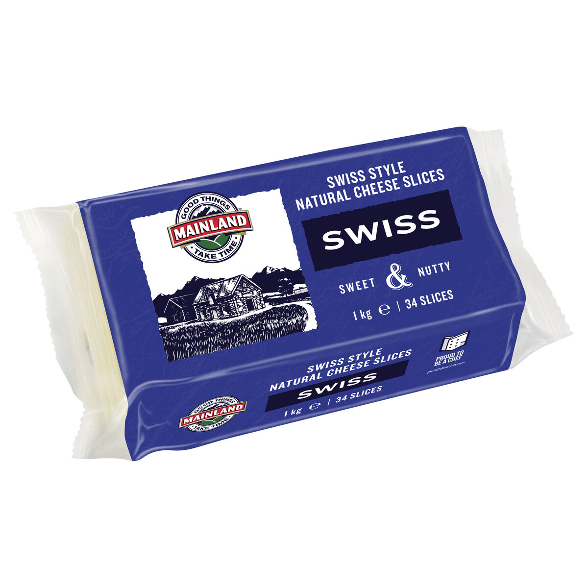 Cheese, Sliced Swiss 1kg Mainland (GF) (H)