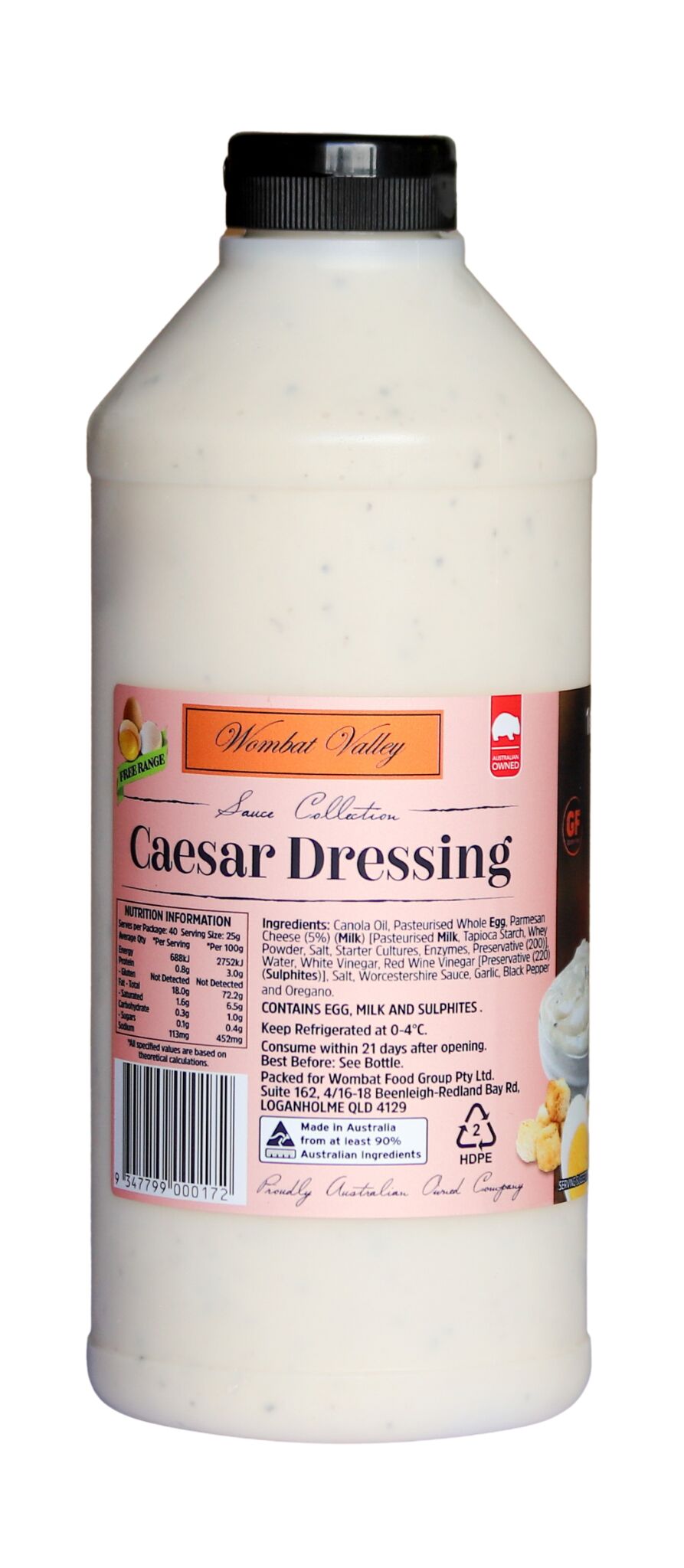 Dressing, Caesar 1kg Squeeze Wombat Valley (GF) (H)