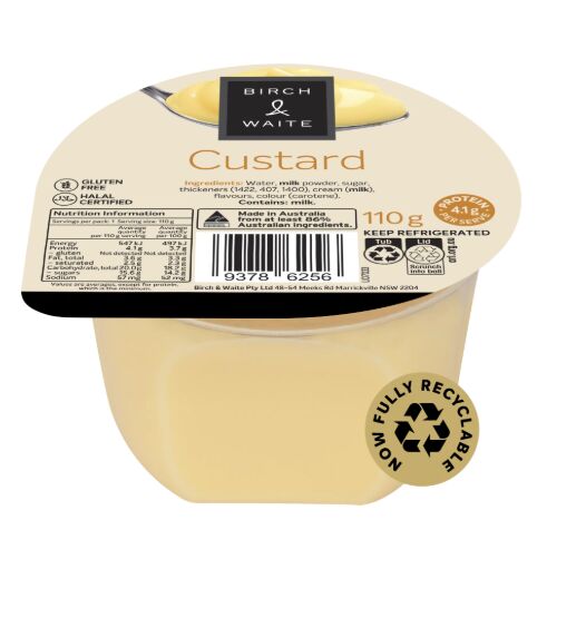 Dessert**Vanilla Custard 30x110gm Birch and Waite (GF) (H)