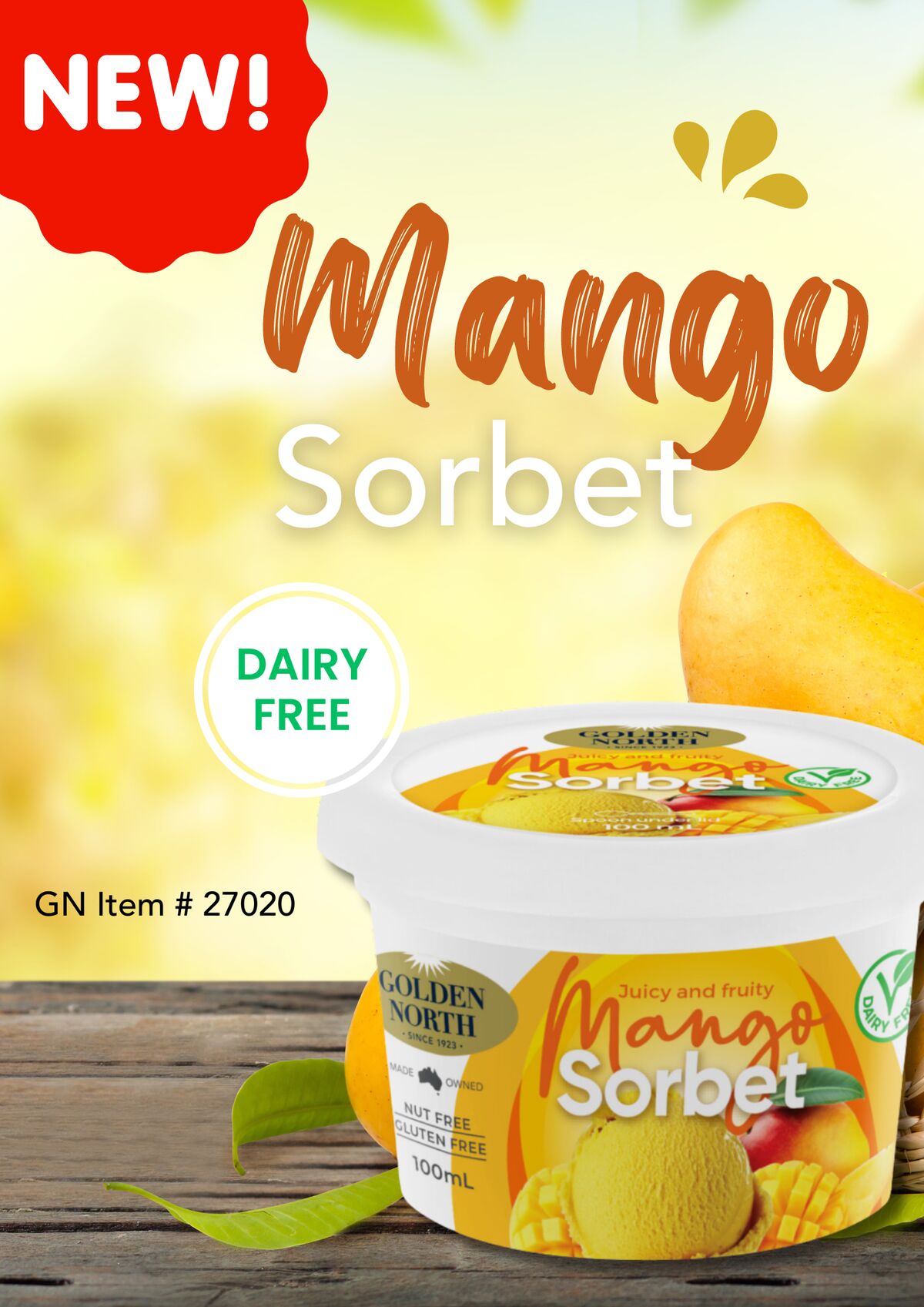 Sorbet, Mango Cups 18x100ml Golden North (GF)