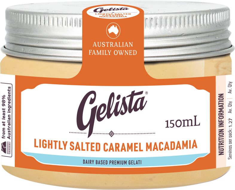 Gelato, Lighty Salted Caramel Macadamia 12x150ml Gelista (GF)