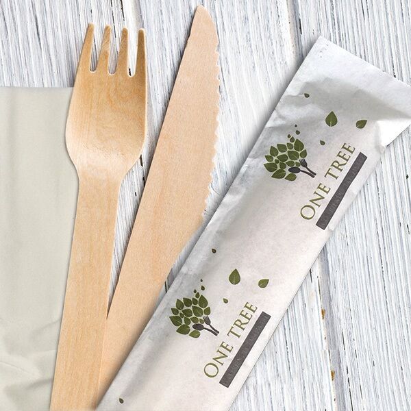 Cutlery Pack, Wooden Knife, Fork, Napkin (400) One Tree