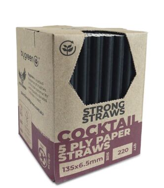 Straws, 5 Ply Paper Strong Cocktail Black (10×220) CARTON, Bygreen