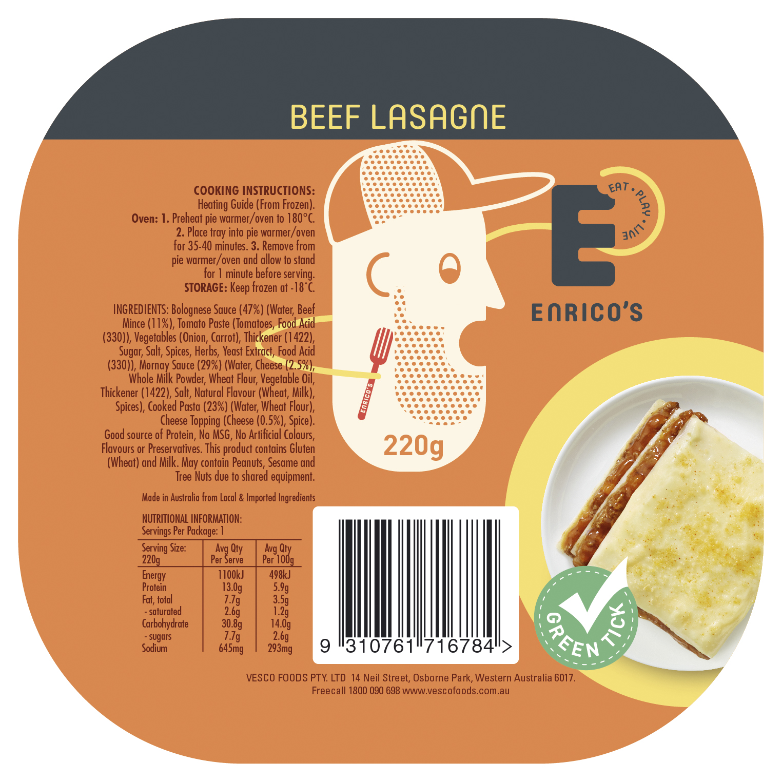 Lasagne, Beef 24x220gr Enrico