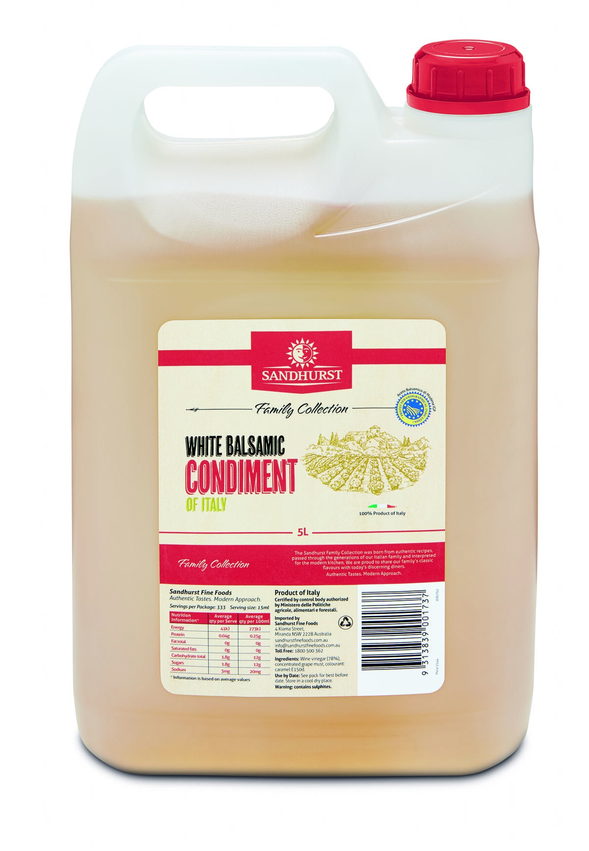 Vinegar, Balsamic WHITE 5L Sandhurst (VG) (GF)