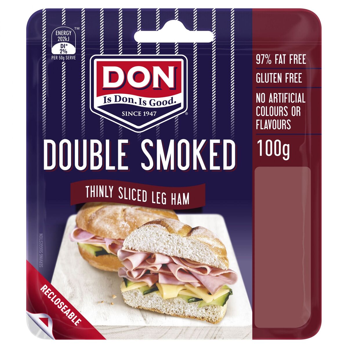 Ham, Thinly Sliced Double Smoked Leg 5x(4x100gm) Don (79293) (GF) CTN