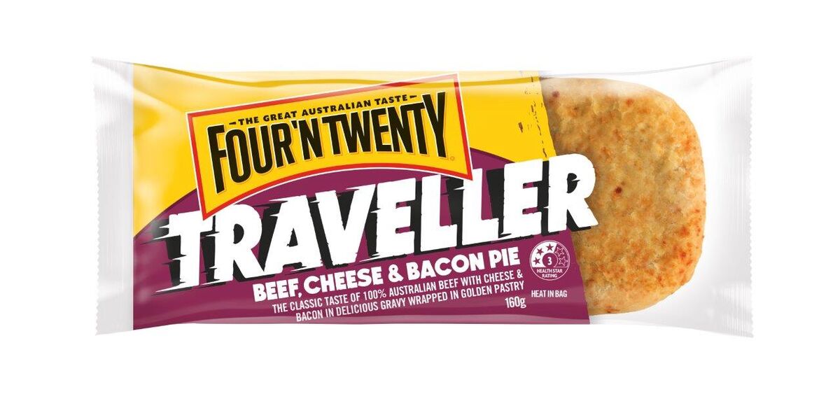 Pies, Traveller Beef, Cheese and Bacon Wrapped 24x160gm 4’N’20