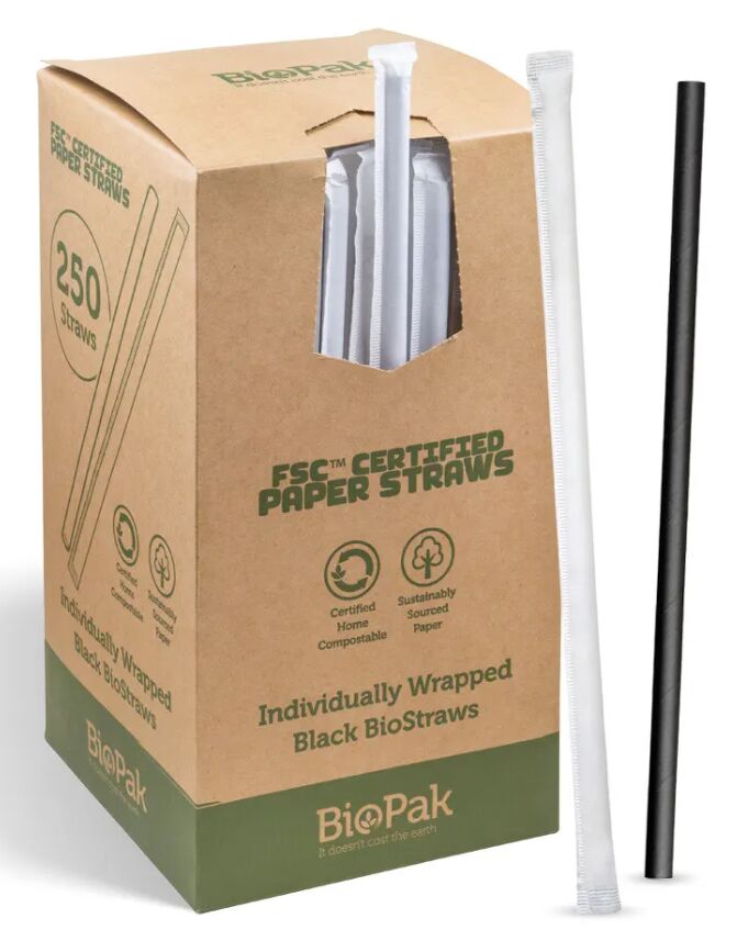 Straw**Individually Wrapped Regular Black 7mm BioStraws (10X250) BioPak