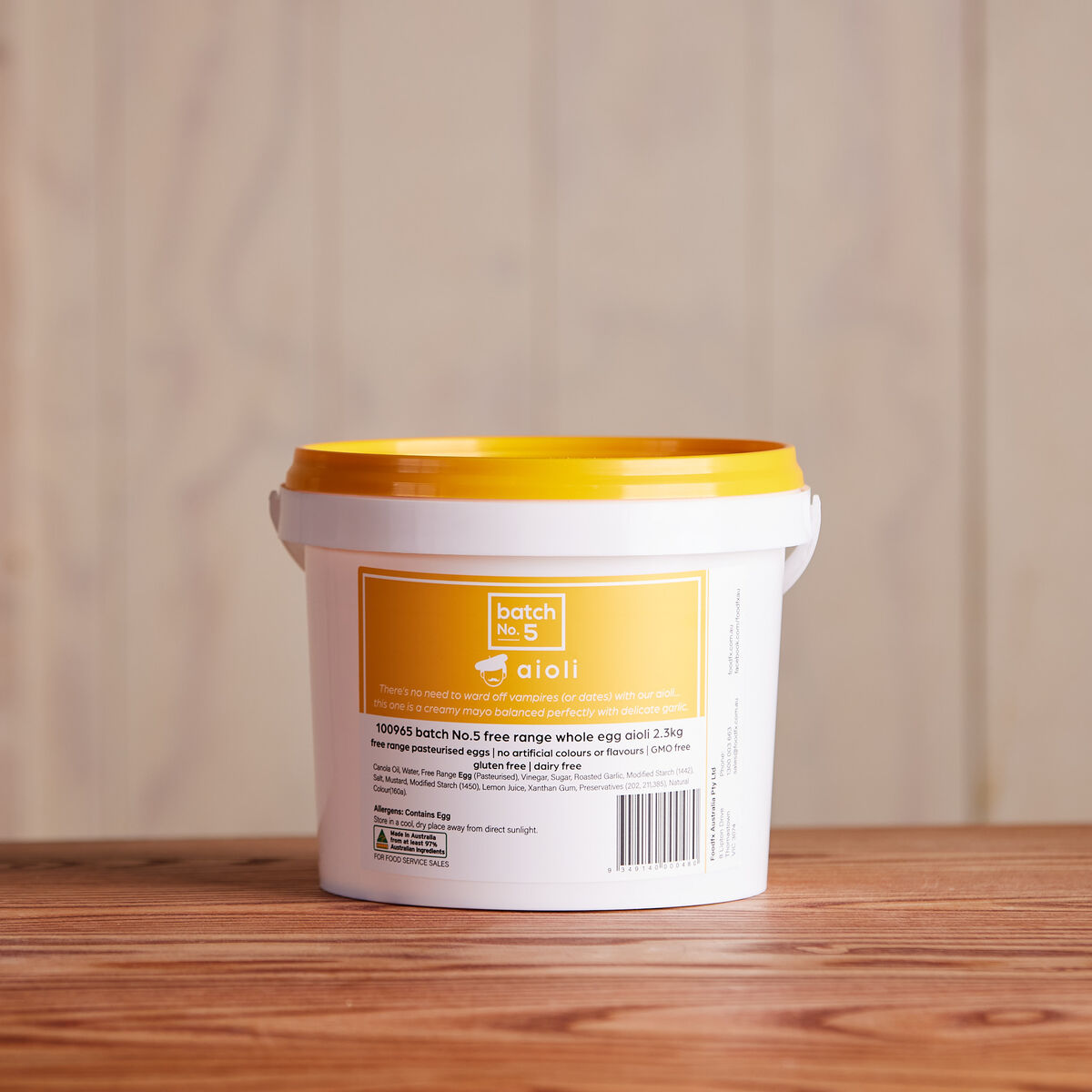 Mayonnaise, Aioli Free Range Whole Egg 2.3Kg Batch No.5 (GF) (H)