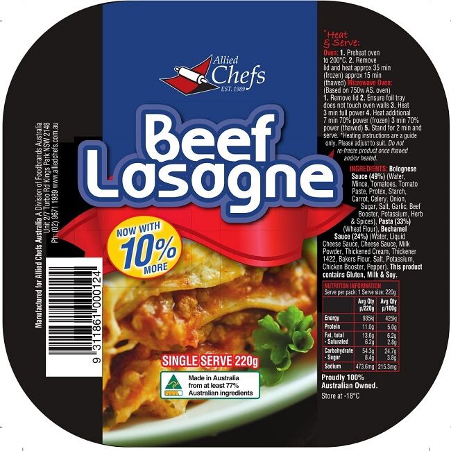 Lasagne, Traditional 24x220g Allied Chefs