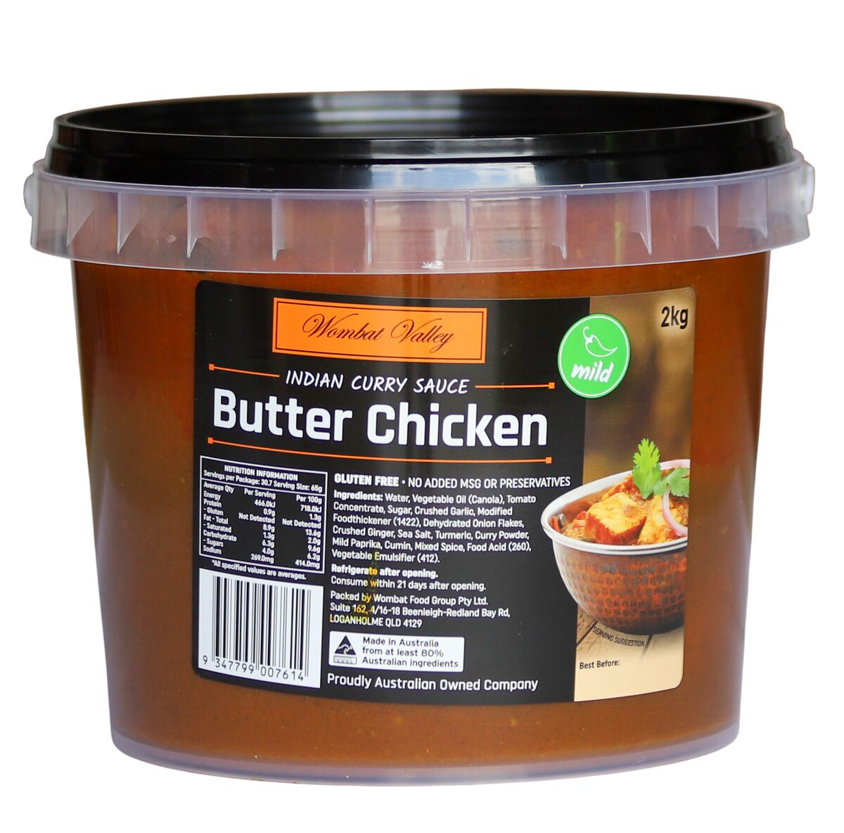 Sauce, Butter Chicken Simmer 2kg Wombat Valley (GF) (H) (V)