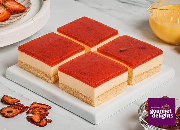 Priestley's Gourmet Delights Tray Cake Strawberry Sponge Cheesecake