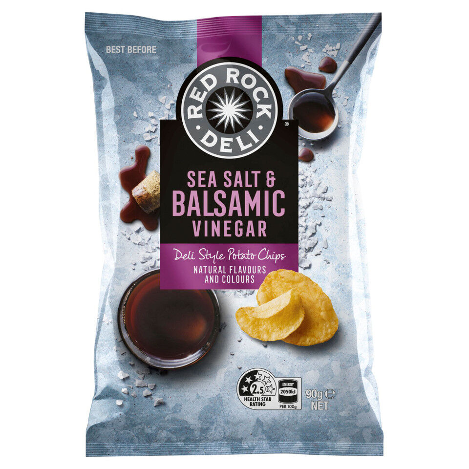 Potato Chips**Salt and Balsamic Vinegar 12x90gm Red Rock Deli