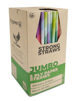 Straws**5 Ply Paper Strong Jumbo Mixed Colours (10×220) CARTON, Bygreen