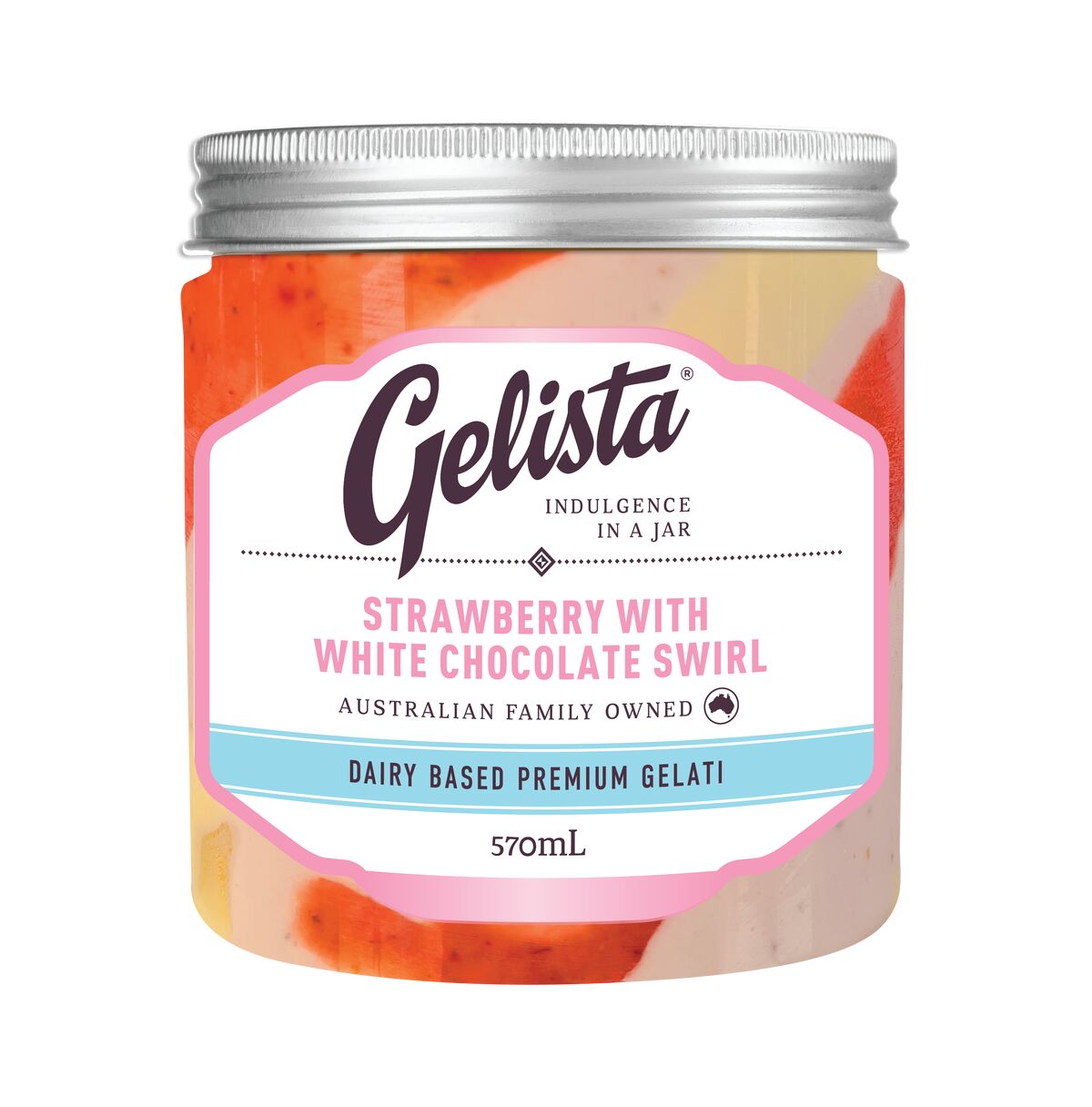 Gelato, Strawberry White Chocolate Swirl 8x570ml Gelista