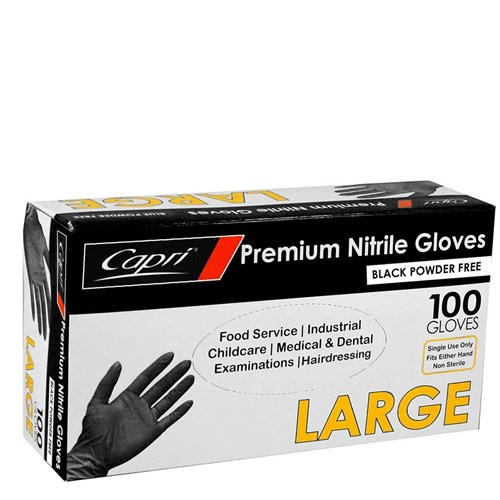 Gloves**Nitrile Black Powder Free LARGE (1000) Capri