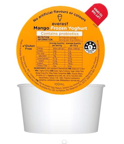 Yoghurt, Frozen Mango School Dixie Cup 24x100ml Everest (GF) (H)