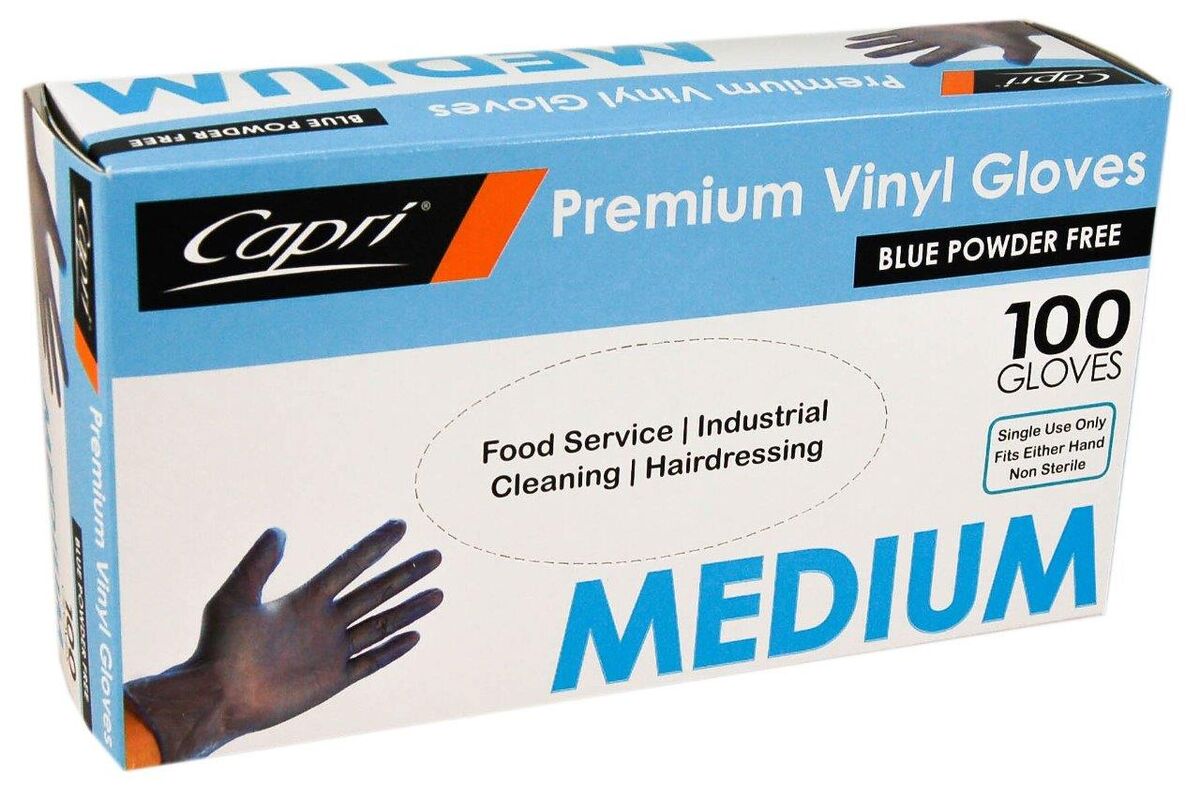 Gloves, Blue Vinyl MEDIUM Powder Free (100)