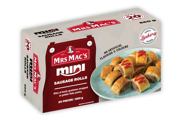 Sausage Roll**Mini 6x(20x33gm) Carton Mrs Mac’s