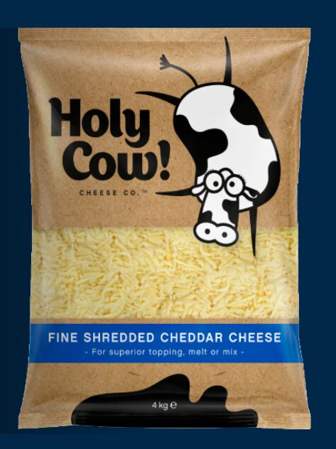 Cheese**Shredded FINE Cheddar Tasty Holy Cow 2x4Kg Carton (H)