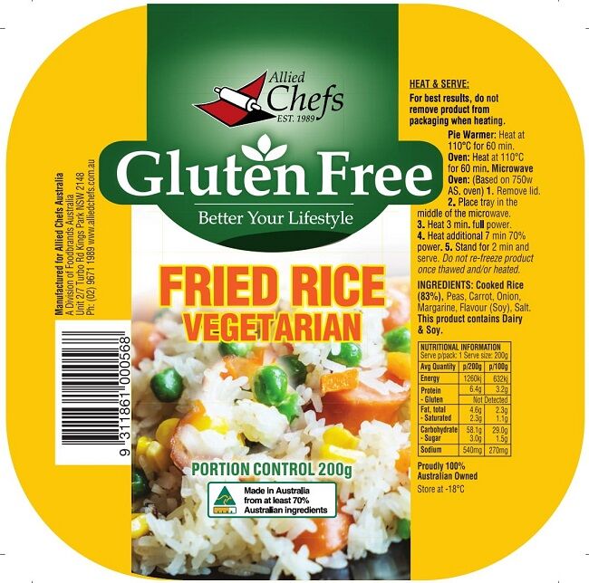 Fried Rice Vegetarian 24x200g Allied Chefs (GF)