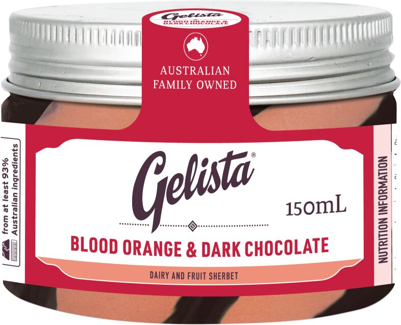 Gelato, Blood Orange and Dark Choc 12x150ml Gelista (GF)