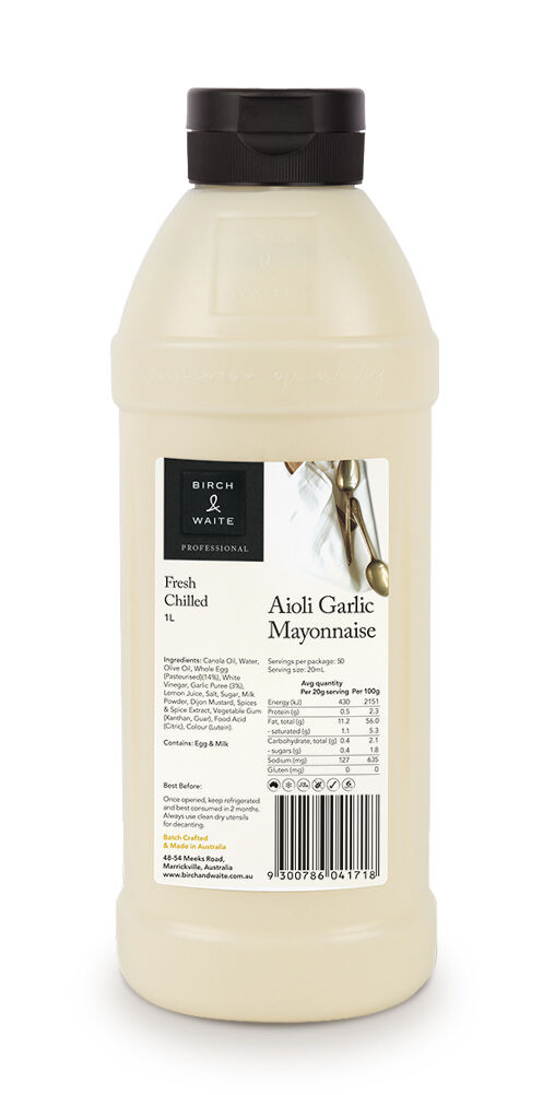 Mayonnaise, Garlic Aioli 1L Squeeze Birch & Waite (GF) (H)