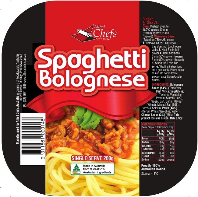 Spaghetti Bolognaise 24x200g Allied Chefs