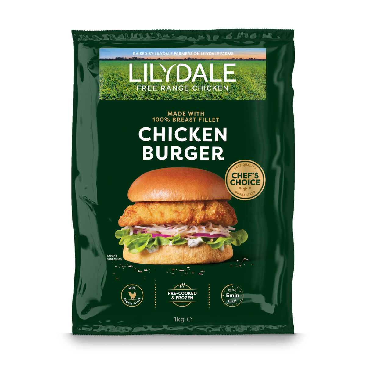 Chicken, Free Range Burger, Lilydale 6x1kg CTN