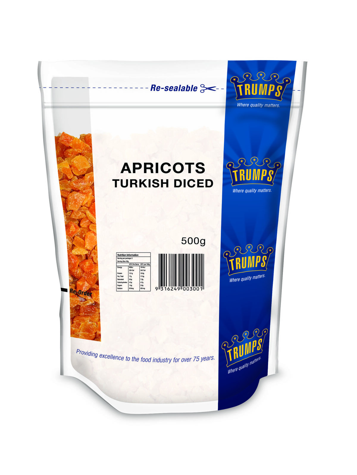 Apricots, Diced Turkish 1kg, Trumps