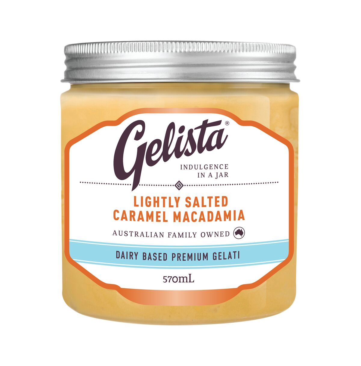 Gelato, Lighty Salted Caramel Macadamia 8x570ml Gelista (GF)