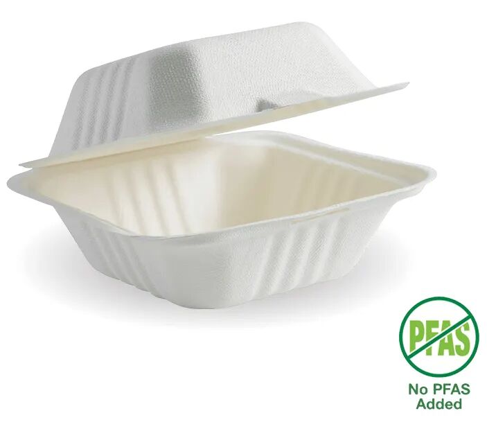 Clamshell, White Plant Fibre 15x15x8cm (4X125) BioPak