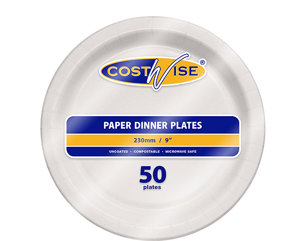 Costwise Paper Dinner Plates 230mm Uncoated