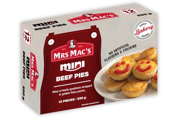 Pies, Mini Beef 96x46gm Mrs Mac’s