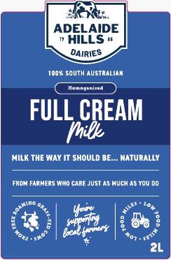 Milk, Full Cream 2L Fresh Adelaide Hills BLUE (GF)
