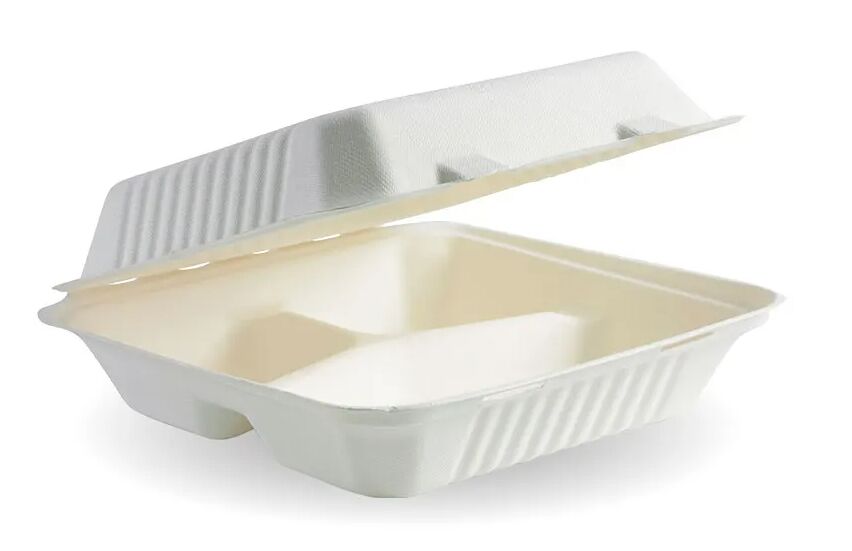 Clamshell**3 Compartment White 23x23x8cm (2X100) BioPak