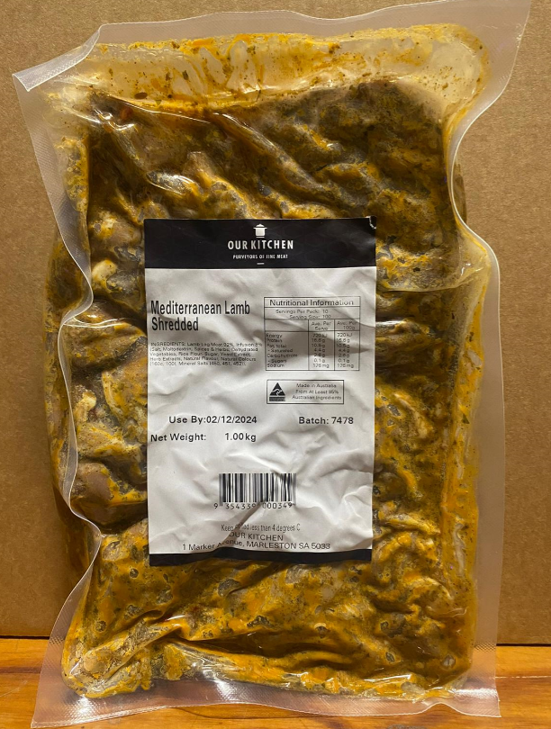Lamb, FRESH Mediterranean Shredded 1Kg Our Kitchen (GF) (H)