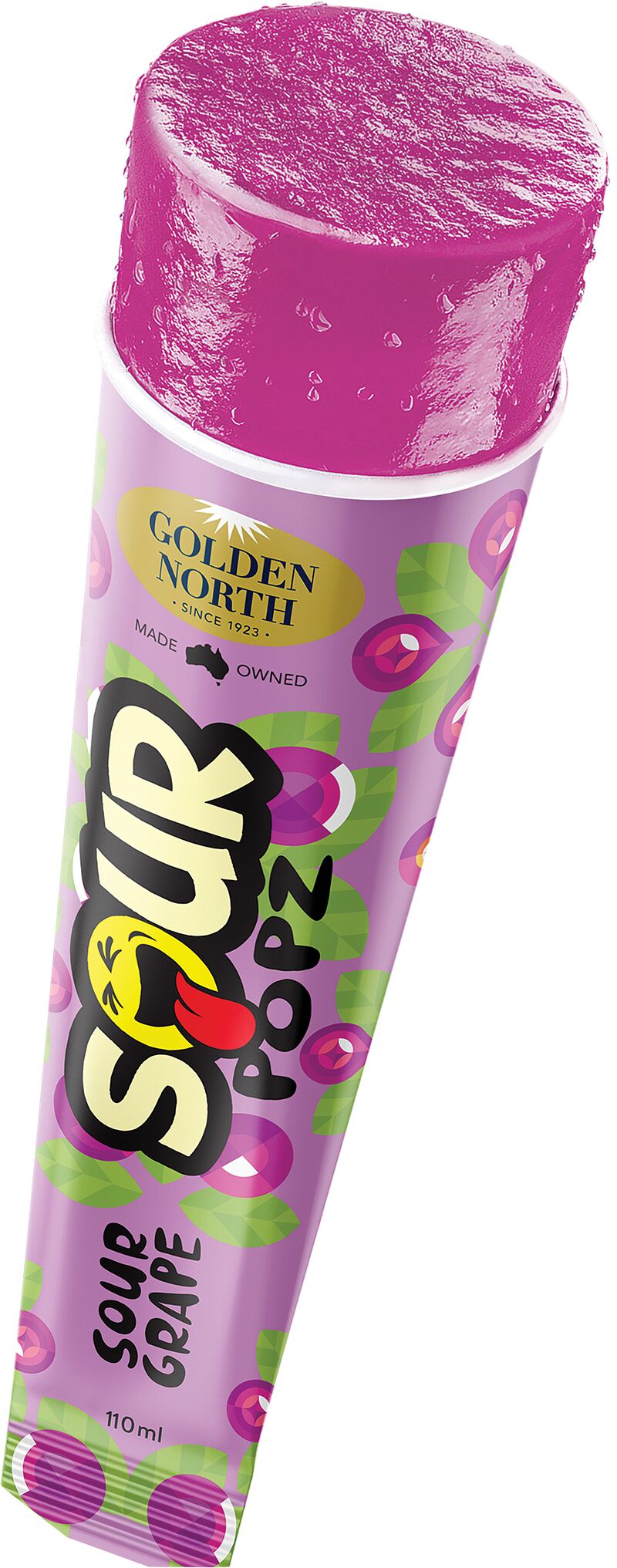 Ice Block, Sour Popz Sour Grape 24x110ml Golden North (GF) (V)