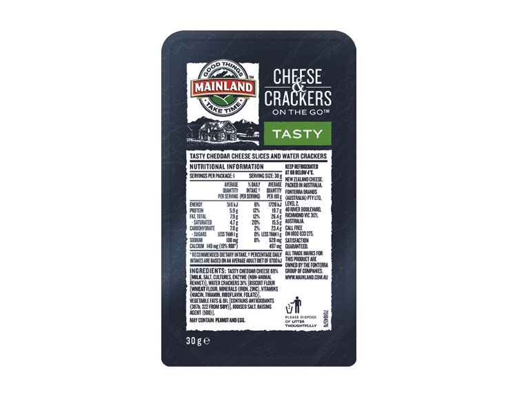 Cheese On The Go Tasty + Water Crackers 20x30gm Mainland Carton (H)