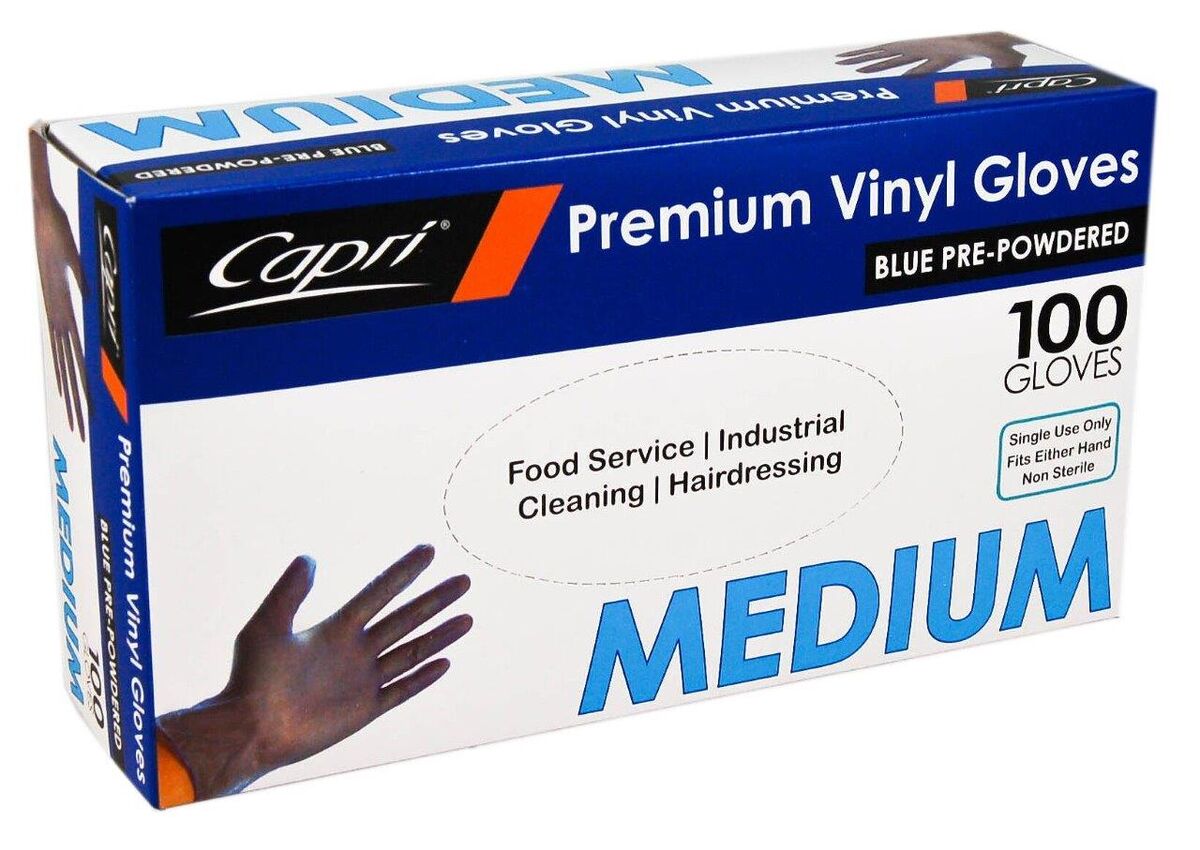 Gloves, Blue Vinyl Medium Powdered (100) Capri