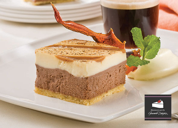 Slice, 1-029 Chocolate & Vanilla Cheesecake (15 Portions) Gluten Free Priestley’s (GF) (H)