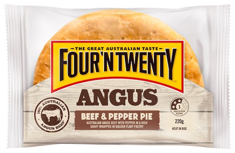 Pies, Chunky Angus Beef & Pepper Wrapped 12x175gm 4’N’20