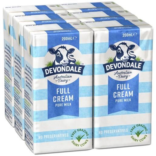 Milk, UHT Full Cream 24x200ml Devondale (GF)(H)