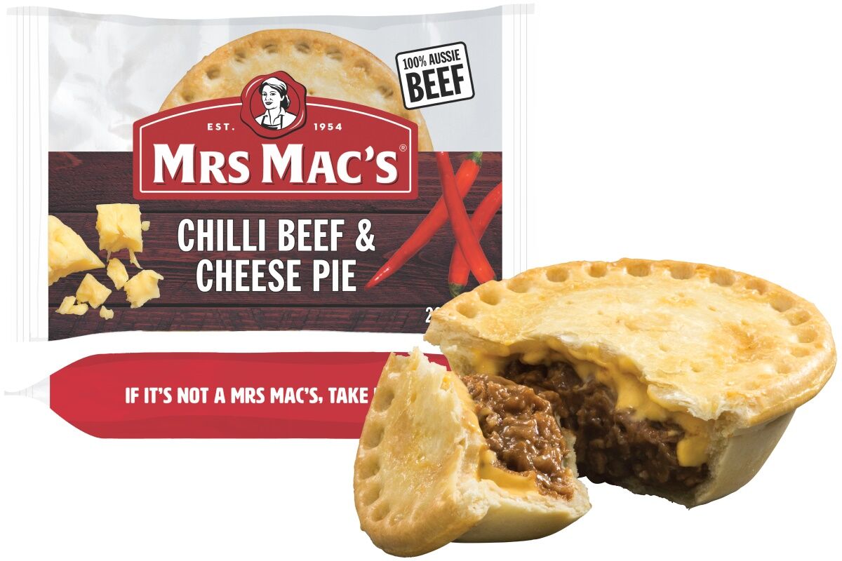 Pies, Chilli Beef & Cheese 12x175gm Mrs Mac’s (H)