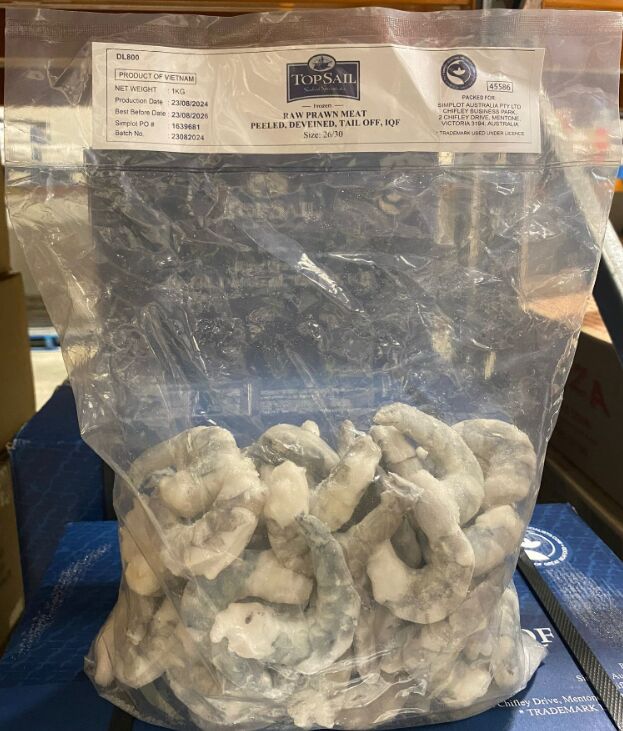 Prawn Meat, 26/30 RAW Tail Off 1Kg Blue Wave (I)